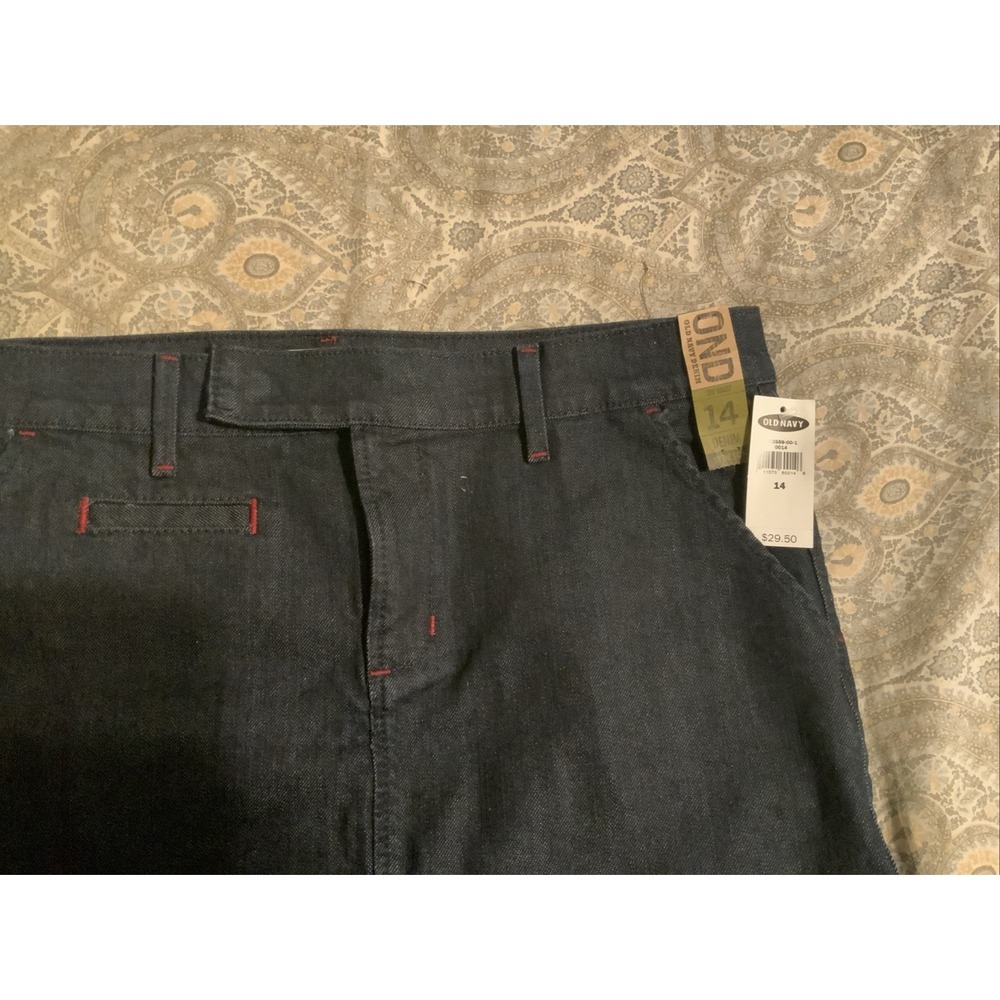 Old Navy Womens Dark Blue Stretch Denim Mini Skirt Low Waist Size 14 NWT - Picture 2 of 7